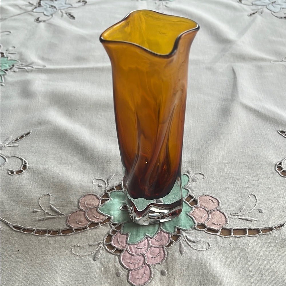 Janet Zug Vintage Amber Glass Vase Signed